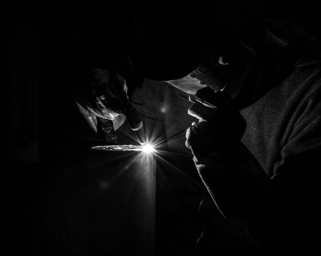 A collegue welding the aluminium core for the carbon fiber wrapped body tube.
