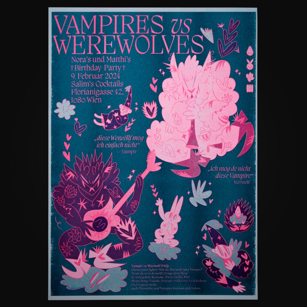 Vampires vs Werewolves Riso Print